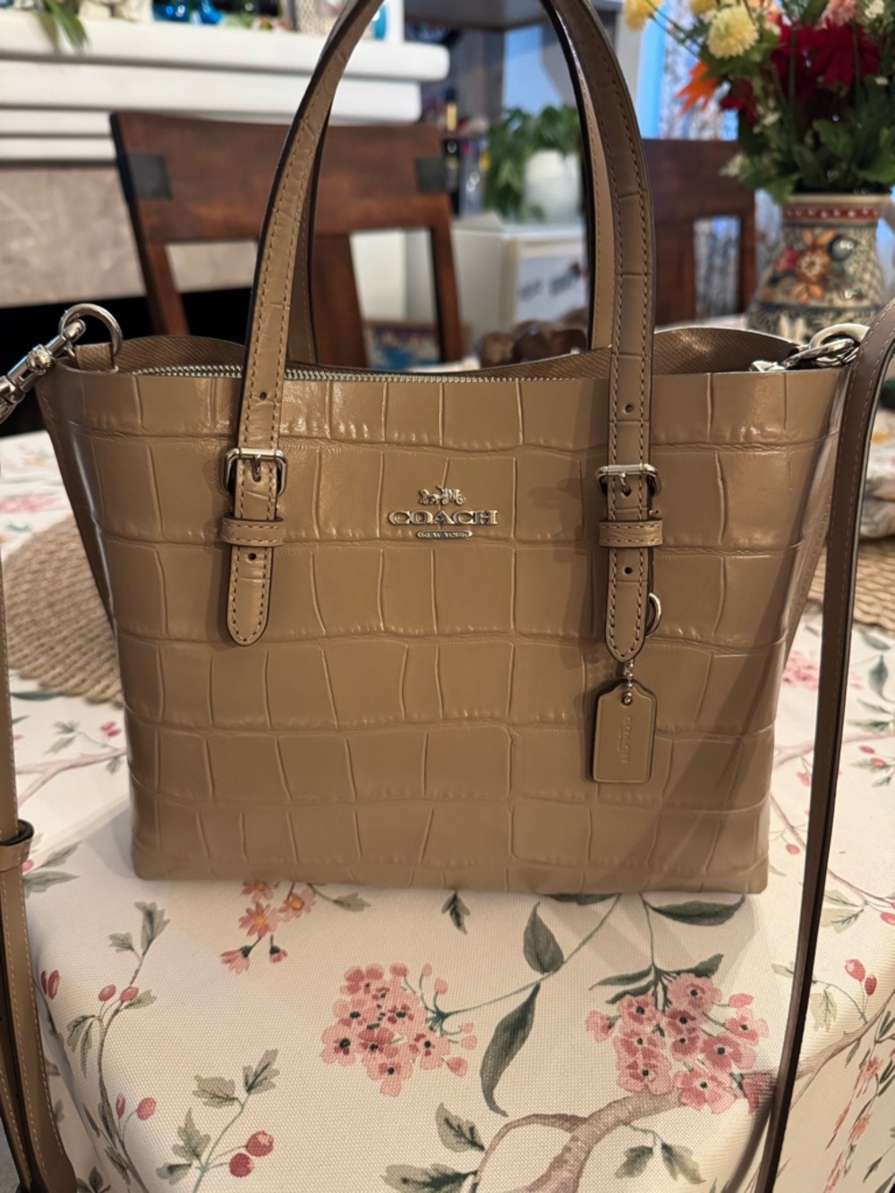 Coach Taupe Croc-Embossed Leather Shoulder Bag